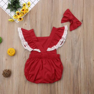 

Newborn Infant Baby Girls Laces Romper Bodysuit Jumpsuit Headband Outfits XMAS