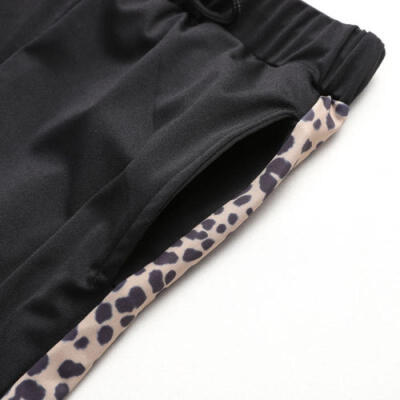 

US Womens Leopard Casual Drawstring Elastic Long Pants Ladies Pencil Trousers