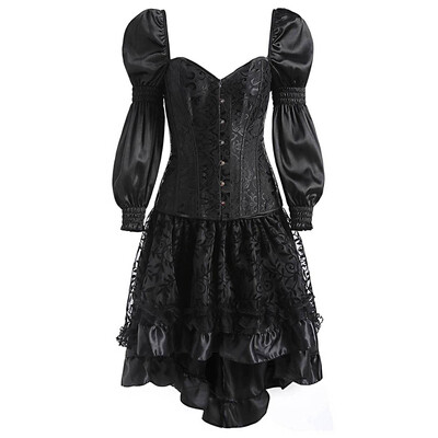 

Asymmetric Lantern Sleeve Two Piece Corset Dress