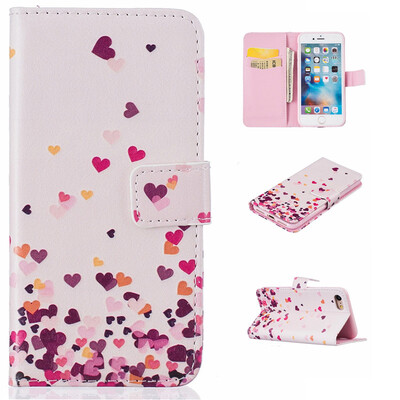 

Pink Heart Design PU Leather Flip Cover Wallet Card Holder Case for IPHONE 7