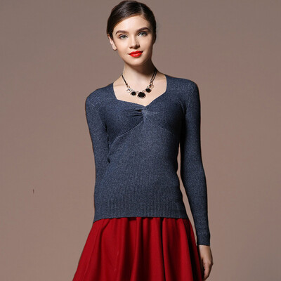 

MAZOE Europe and the United States fashion cross V-neck thread Slim wool knitted primer shirt Z1007 rust red XL