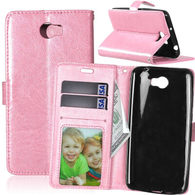 

Pink Style Classic Flip Cover with Stand Function and Credit Card Slot for HUAWEI Y5 II