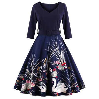

Vintage Printed Fit&Flare Waisted Dress