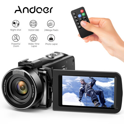 

Andoer FHD 1080P Camecorder Digital Video Camera Infrared Night Vision 24MP 30" Rotating LCD Screen 16X Digital Zoom Remote Cont