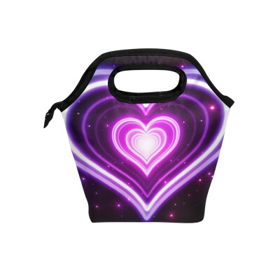 

Insulated Lunch Tote Bag Purple Love Travel Picnic Lunch Handbags Portable Zipper Lunch Bag Box