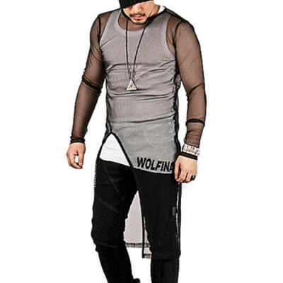 

US Men Mesh Net Long Sleeve Perspective Muscle Tank Tops Underwear Sport Shirt