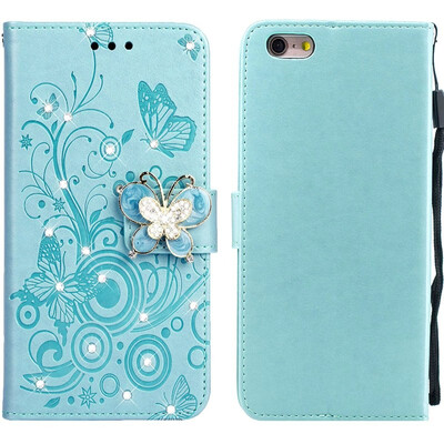 

MOONCASE Apple iPhone 6 Plus6S Plus Butterfly Rhinestone Embossed Leather Case - Green