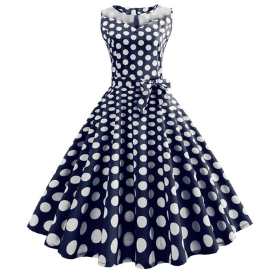 

Hepburn Vintage Series Women Dress Spring And Summer Grenadine Stitching Dot Design Sleeveless Belt Retro Corset Dress