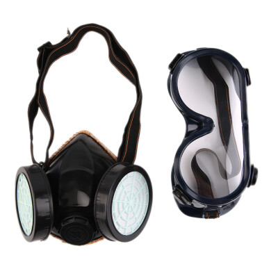 

Protection Filter Double Gas Mask Chemical Gas Respirator Face Mask Goggles