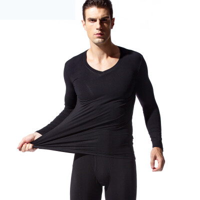 

Han Cai HACAI Mens Thermal Underwear Thin V-neck Modal Cotton Thermal Underwear Set Black 175\100 XL