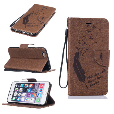 

coffee Feathers and birds Style Embossing Classic Flip Cover with Stand Function and Credit Card Slot for IPHONE 6 PLUS /6S PLUS