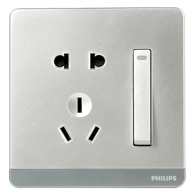 

Philips (Филипс) убегающих серии переключатель гнездо 16A розетка трехконтактная с выключателем серебра текстуры