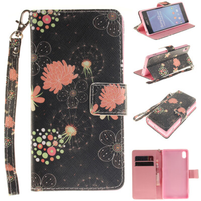 

Colorful flowers Design PU Leather Flip Cover Wallet Card Holder Case for SONY Xperia Z2