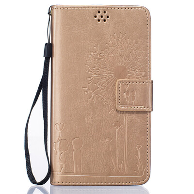 

Golden Lovers and Dandelion Style Embossing Classic Flip Cover with Stand Function and Credit Card Slot for LG G3