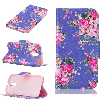 

Purple flowers Design PU Leather Flip Cover Wallet Card Holder Case for Moto G4/G4 Plus