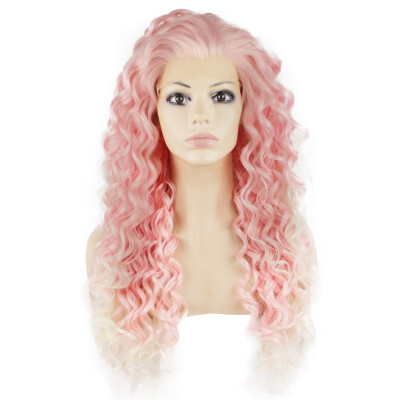 

Iwona Synthetic Hair Lace Front Long Curly Pink Wig