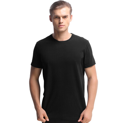 

Hengyuan Xiang men short-sleeved T-shirt round neck solid color underwear Slim stretch cotton black 17095