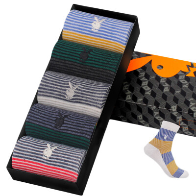 

Jingdong Supermarket] Playboy (PLAYBOY) 2668 men socks cotton in the cylinder sports business casual breathable striped cotton socks 5 double gift boxed Baolan group multi-color uniform