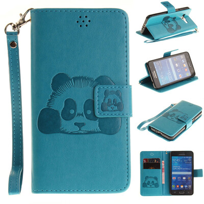 

Sky blue Panda Style Embossing Classic Flip Cover with Stand Function and Credit Card Slot for SAMSUNG GALAXY Grand Prime G530