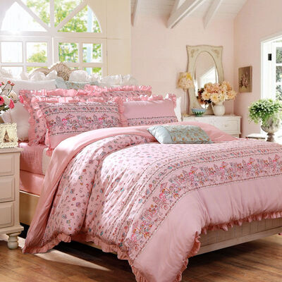 

Bravo Fu Anna produced bedding cotton twill printing four-piece holiday party 18 meters bed size increase pink