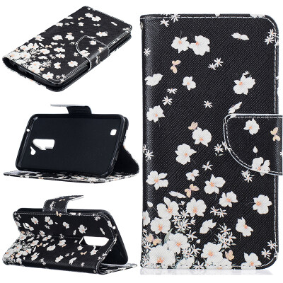 

Small white flowers Design PU Leather Flip Cover Wallet Card Holder Case for LG K10