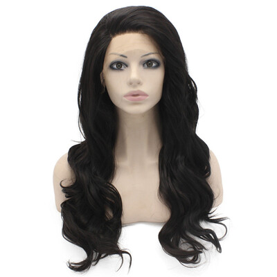 

Iwona Synthetic Hair Lace Front Long Wavy Black Wig