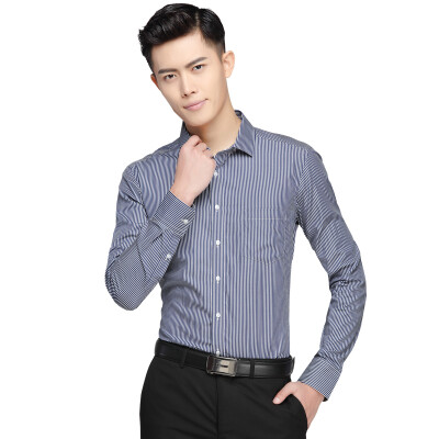 

HODO T Shirt Men Stripe Square Collar Business 100% Cotton Long Sleeve Shirt