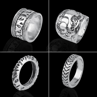 

4Pcs Silver Punk Womens Retro Elephant Finger Rings Set Vintage Boho Style