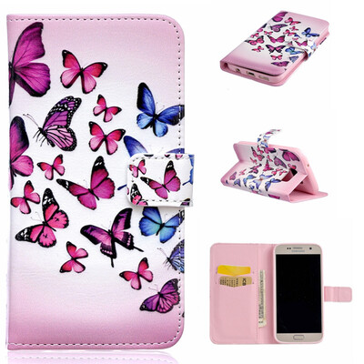 

Pink&blue butterfly Design PU Leather Flip Cover Wallet Card Holder Case for SAMSUNG GALAXY S7 Plus