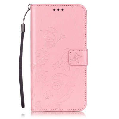 

Pink Flower Design PU Leather Flip Cover Wallet Card Holder Case for SAMSUNG J2