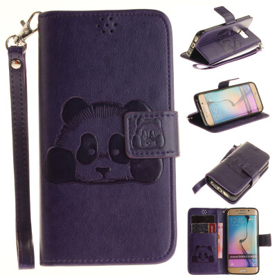 

Purple Panda Style Embossing Classic Flip Cover with Stand Function and Credit Card Slot for SAMSUNG GALAXY S6 Edge