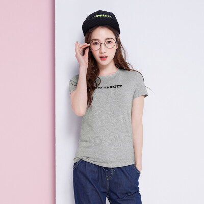 

Semir T-shirt short-sleeved T-shirt female summer rounded letters straight short-sleeved wild base 12216000362 pink green