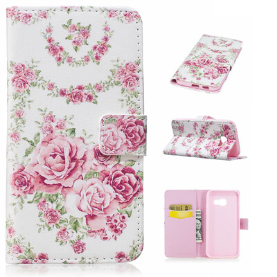 

Pink Rose Design PU Leather Flip Cover Wallet Card Holder Case for Samsung Galaxy A5 2017/A520