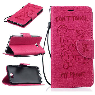 

Rose red Bear Style Embossing Classic Flip Cover with Stand Function and Credit Card Slot for HUAWEI Y5 II