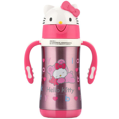 

【Jingdong Supermarket】 Hello Kitty Insulation Cup Children's Stainless Steel Water Cups Male and Female Students Double Handle Vessel Cup 300ML Transparent Powder