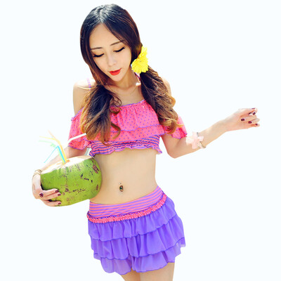 

Qiehai QIHAI 5334-7 skirt sexy bikini three-piece swimsuit steel tray gather female swimsuit purple M code