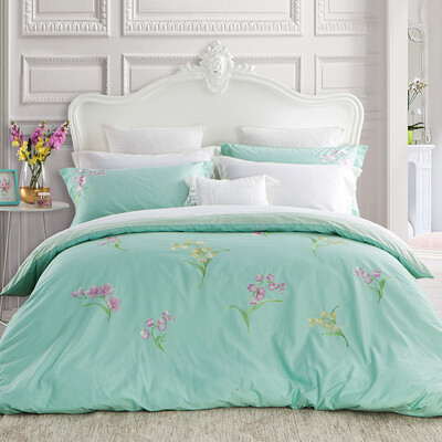 

King bed home textiles 2017 spring&summer cotton embroidery four sets of cotton comfortable bed sheets quilt Bessie wind bell green 15 m bed 200 230cm