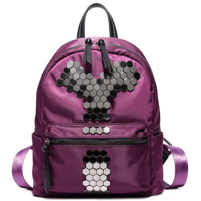 

Ke Lu Chi (CLUCI) handbags new waterproof nylon cloth shoulder bag female Korean version of rivets travel backpack college wind bag female wave CW6163061 purple