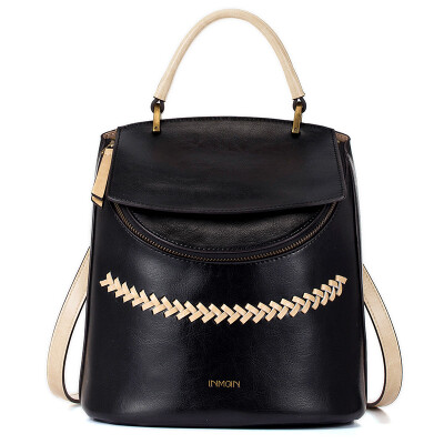 

Yiman female bag leather shoulder bag retro nostalgic national wind leather rope braided bucket bag cowhide shoulder bag 6863011014 midnight black