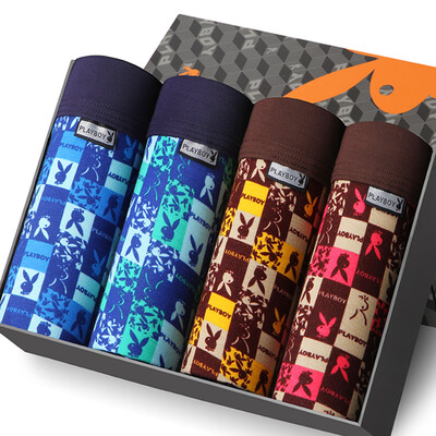 

Playboy PLAYBOY 5283 Men&39s underwear Men&39s flat pants in the waist four pants elastic loose shorts 4 gift box multi-color