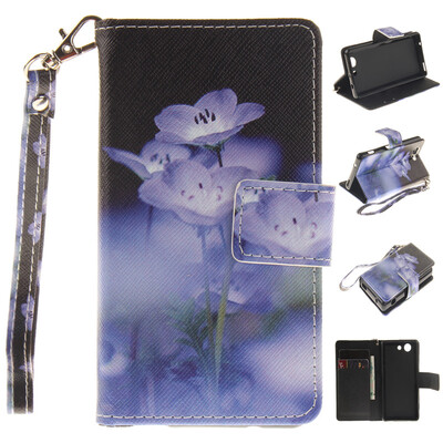 

Blue flower Design PU Leather Flip Cover Wallet Card Holder Case for SONY Xperia Z3 CompactZ3 mini