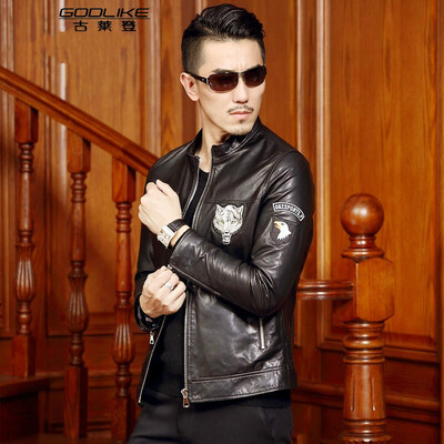 

Mens leather jacket long sleeve autumn witer clothing genuine sheepskin motocycle coat real leather the newest simple style