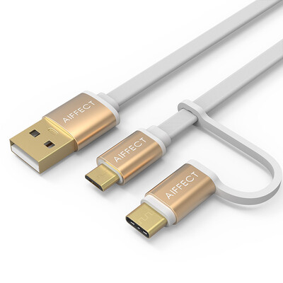 

AIFFECT UMC2A1-GR10 Andrews data cable Micro USB Type-C interface two-in-one mobile phone data cable charging line Champagne gold 1 meter