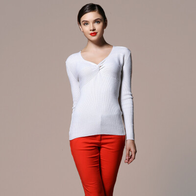 

MAZOE Europe and the United States fashion cross V-neck thread Slim wool knitted primer shirt Z1007 rust red