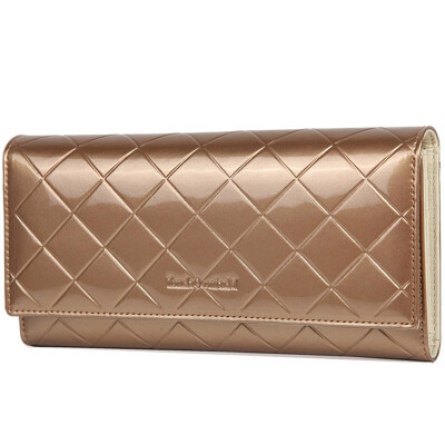 

Marino women's long wallet triple fold zipper patent leather Lingge leather wallet Tu Hao gold
