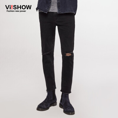 

Wei Xiu (viishow) jeans male hole cat to be straight trousers Slim washed jeans pants NCZ7963 black 33