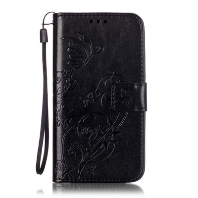 

Black Flower Design PU Leather Flip Cover Wallet Card Holder Case for MOTO G3