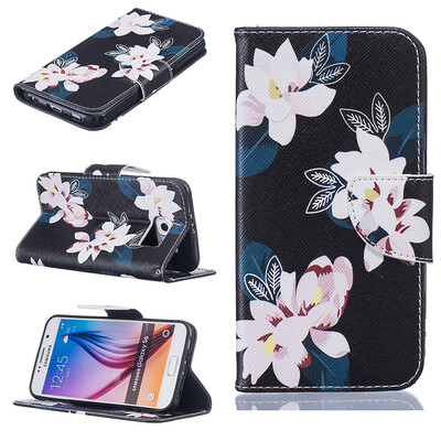 

Black lily Design PU Leather Flip Cover Wallet Card Holder Case for SAMSUNG GALAXY S6