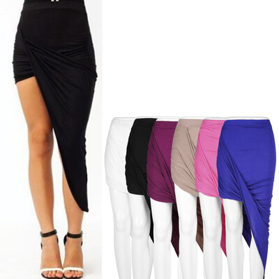 

Задрапировало Асимметричный высокой талией Stretch Bodycon низкий Mini Maxi Юбки Новые