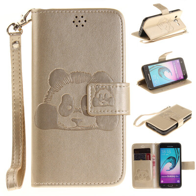 

Gold Panda Style Embossing Classic Flip Cover with Stand Function and Credit Card Slot for SAMSUNG GALAXY J3 2016/J310